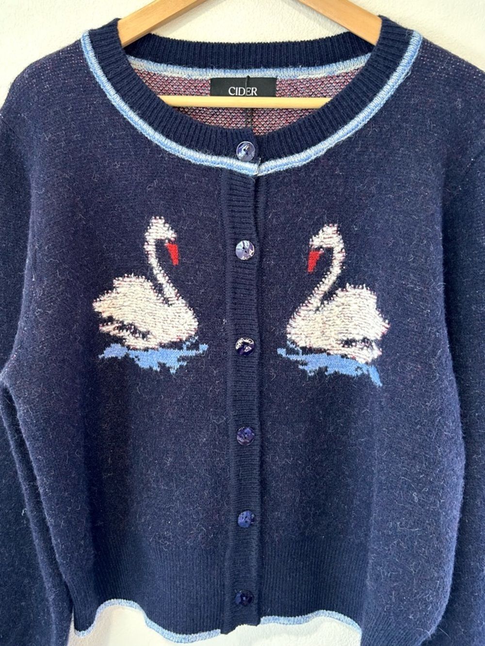 Cider NWT Swan Song Navy Blue Cardigan Preppy Nerdy Academic Grandpa Retro XL - Picture 3 of 4